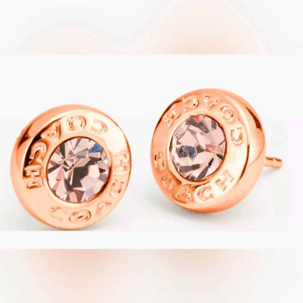 COACH NEW Open Circle Rose Gold Colored Stud Earrings - Picture 1 of 4